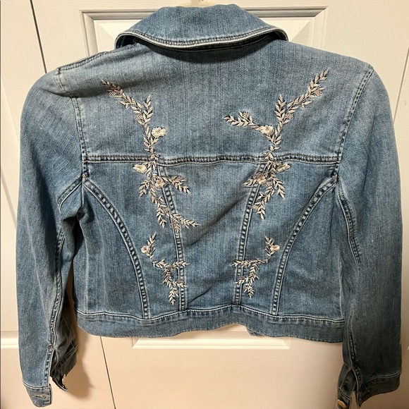 White House Black Market denim embroidered jacket - Picture 2 of 3